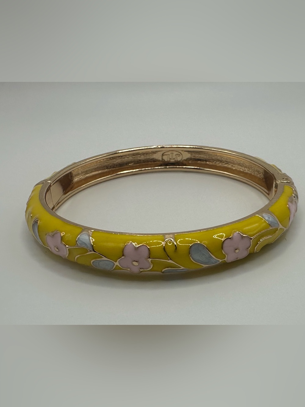 Gold-Tone Yellow Floral Enamel Bangle Bracelet